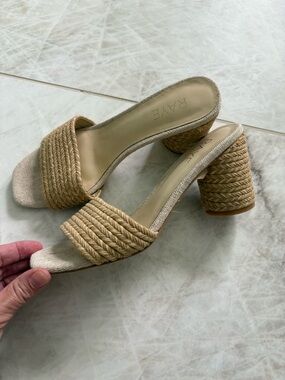 RAYE Beige/Tan Braided Espadrille Block Heel Mules